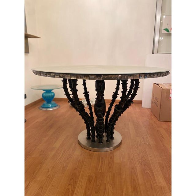 Italian Venetian Black Rezzonico and Silver Murano Glass Table by Simoeng For Sale - Image 6 of 13
