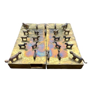 Vintage Nepalese Bagh Chal, Tigers & Goats Brass Board Game For Sale
