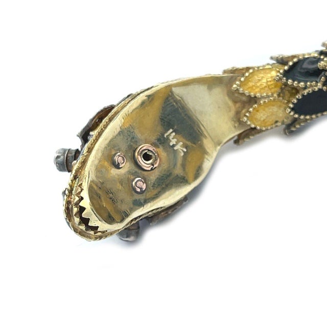Metal Diamond Opal Garnet & Enamel 14k Yellow Gold Snake Wrap Bracelet For Sale - Image 7 of 7