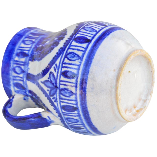 Blue Mid 20th Century Blue Moorish-Patterned Ceramic Art Decorative Pitcher For Sale - Image 8 of 8