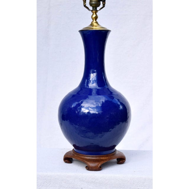 Antique Chinese porcelain bottle shape Cobalt blue table lamp with flared mouth and thick glaze with pleasing range in...