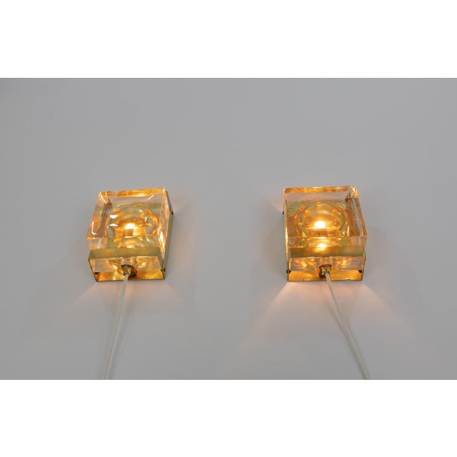 Gold Maritim Glass and Brass Wall Lamps by Vitrika, 1970s, Set of 2 For Sale - Image 6 of 9