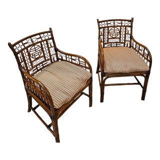 1960s English Regency Chinoiserie Style Bamboo Armchairs - a Pair For Sale