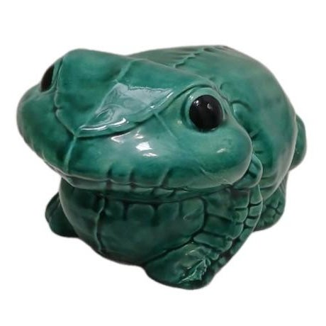 Italian 1950s Huge 9" Ceramic Green Bull Frog Garden Pond Pot Decor Whimsical For Sale - Image 12 of 18
