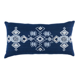 Schumacher Nadira Embroidery Pillow in Indigo 24X12" For Sale