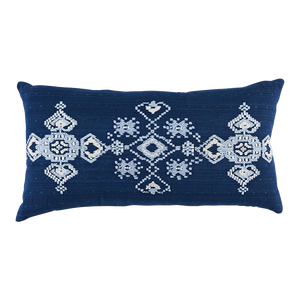 Schumacher Nadira Embroidery Pillow in Indigo 24X12"
