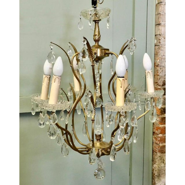 Vintage French Crystal and Brass Chandelier, 1950 For Sale - Image 6 of 8