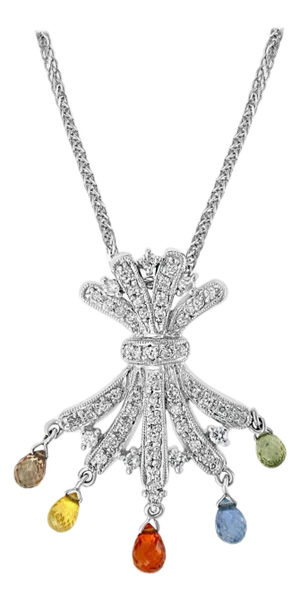 1.5 Carat Multi Sapphire Briolettes Pendant /Necklace 18 Karat Gold Estate