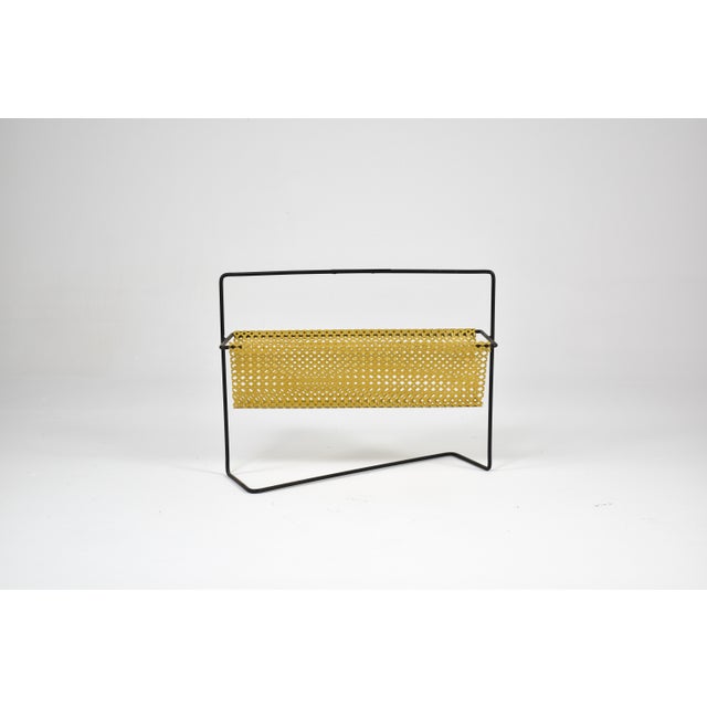 Electric Yellow 1950s–60s French Mid-Century Modern Magazine Rack in Perforated Metal For Sale - Image 8 of 10