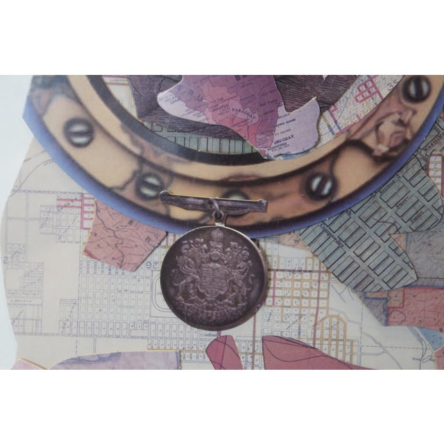 Wood Late 20th Century English Bulldog 3d Cut Paper Topographical Map Ephemera Collage Wall Art 25", Framed For Sale - Image 7 of 12