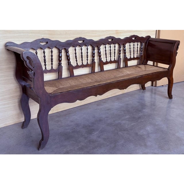 Large Catalan Bench in Walnut with Caned Seat, 1900s For Sale - Image 4 of 10