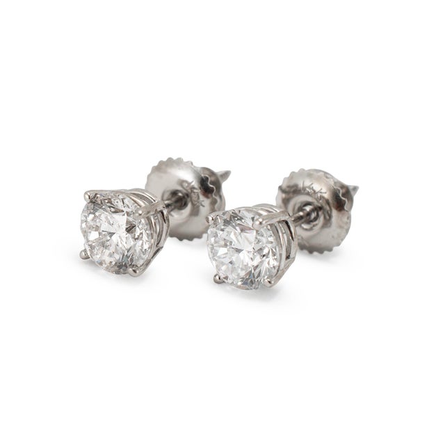 Modern Unisex 14k White Gold 1.29ctw Round Diamond Screw Back Stud Earrings, Pair For Sale - Image 3 of 8
