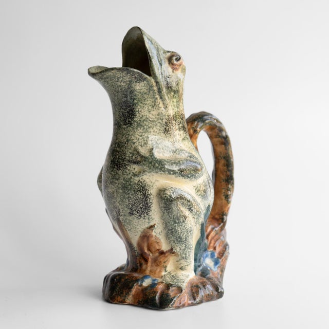 ANTIQUE EARTHENWARE POTTERY JUG/PITCHER A decorative and characterful jug in the form of a frog with his mouth wide open...