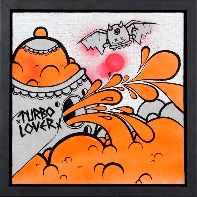 Contemporary Turbo Lover, Buff Monster Acrylic and Spray Paint on Panel, Signed and Dated Verso For Sale - Image 3 of 3