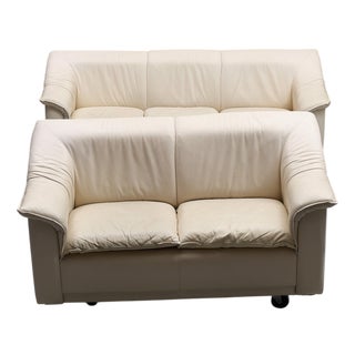 Vintage Leather Sofa Set, 1980s, Set of 2 For Sale