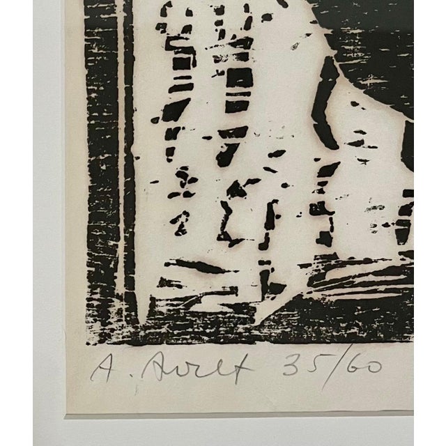 Printmaking Materials Irene Awret, Woodblock Print Polish Israeli Artist Azriel Awret Rainy Street Jerusalem Israel For Sale - Image 7 of 8