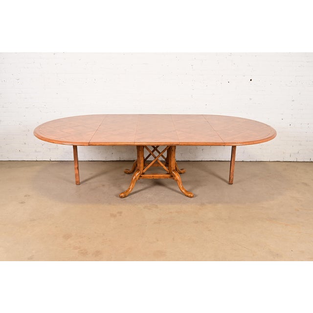 Wood Guy Chaddock English Country Rustic Oak Pedestal Extension Dining Table With Patchwork Parquet Top, Newly Refinished For Sale - Image 7 of 15