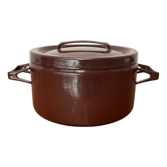 Mid-Century Modern Brown Minimalist Enamel Pot by Seppo Mallat for Finel, Finland, 1960s For Sale