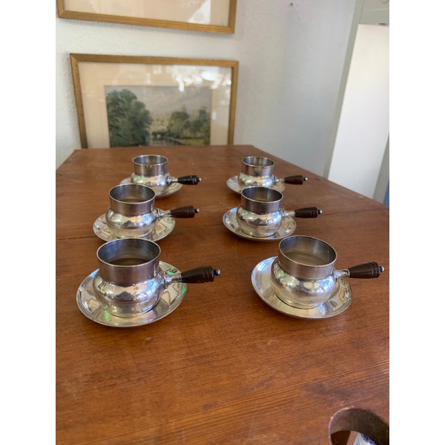 Vintage Silver-Plated Espresso Cup & Saucer Set With Bakelite Handles – Set of 6 For Sale - Image 9 of 9