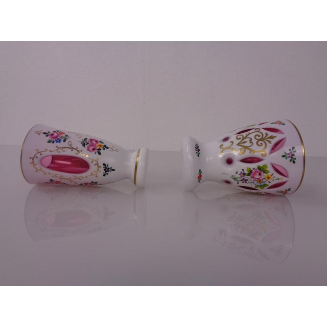 Czechoslovakian Hand-Painted Bohemian Glass Vases, 1890s, Set of 2 For Sale - Image 17 of 18