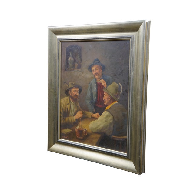 Rustic European Antique Flemish Tavern Scene Oil Painting on Board Signed After David Teniers For Sale - Image 3 of 12