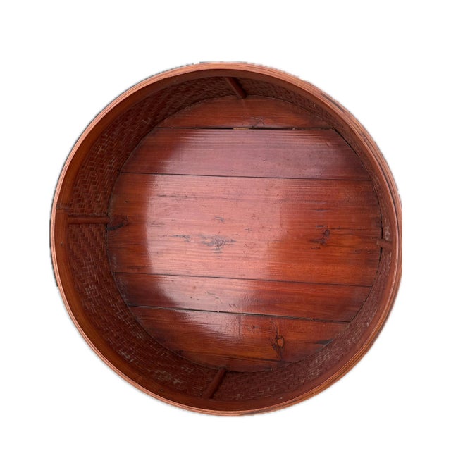 Antique Chinese 2 Tiered Wedding/Dowry Lacquer Rattan Box With Brass Fixtures 14" X 14" X 18" For Sale In Boston - Image 6 of 6