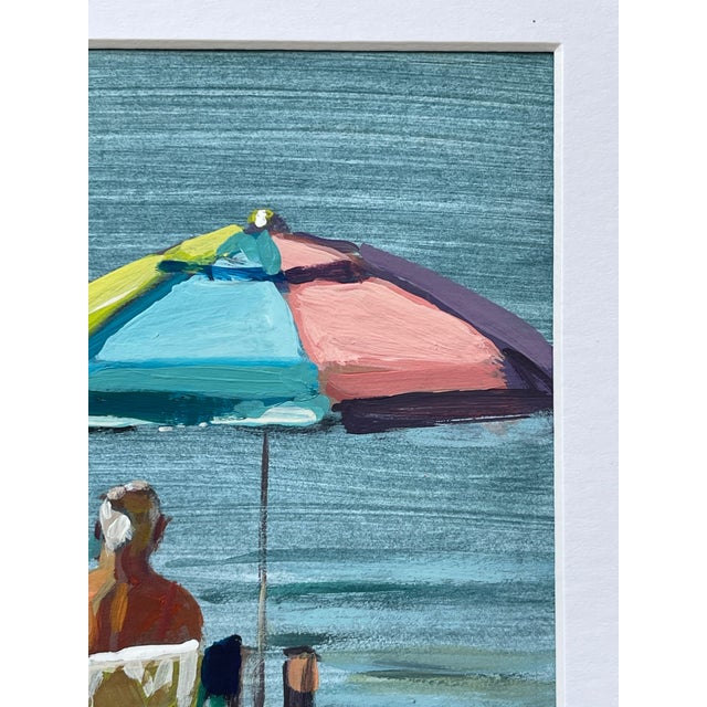 Contemporary Under the Beach Umberlla - 5x7" Painting on Paper in 8x10 White Matte For Sale - Image 3 of 3