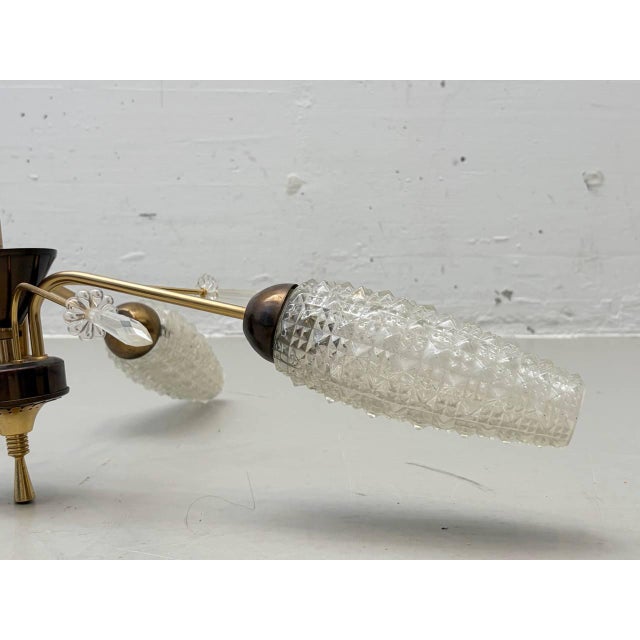 Ceiling Light with Textured Glass Shades and Crystal Prisms, 1960s For Sale - Image 14 of 15