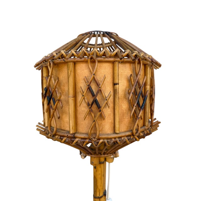 Wood Vintage French Table Lamp in Rotin, 1960s For Sale - Image 7 of 13