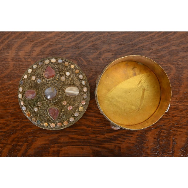 Metal Antique Tibetan Bronze Filigree and Agate Ceremonial Wedding Box For Sale - Image 7 of 12