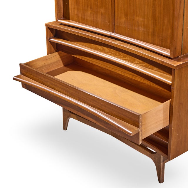 Brown Young Manufacturing Mid Century Walnut Curved Highboy Dresser For Sale - Image 8 of 9