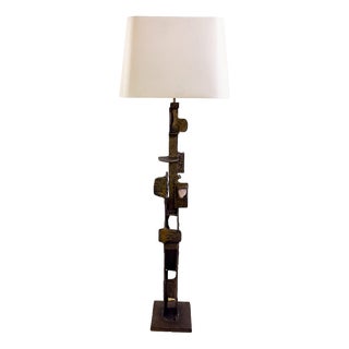 Brutalist Bronze Floor Lamp with Incrusted Stones, 1970s For Sale
