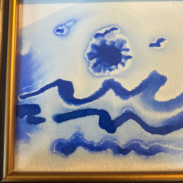 2020s Two Contemporary Original Abstract Landscape Blue Ink Watercolor Paintings - Set of Two For Sale - Image 5 of 7