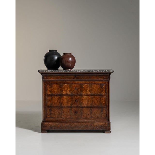 Wood 19th Century France Rich Walnut Brown Flame-Veneer Marble-Top Chest For Sale - Image 7 of 11