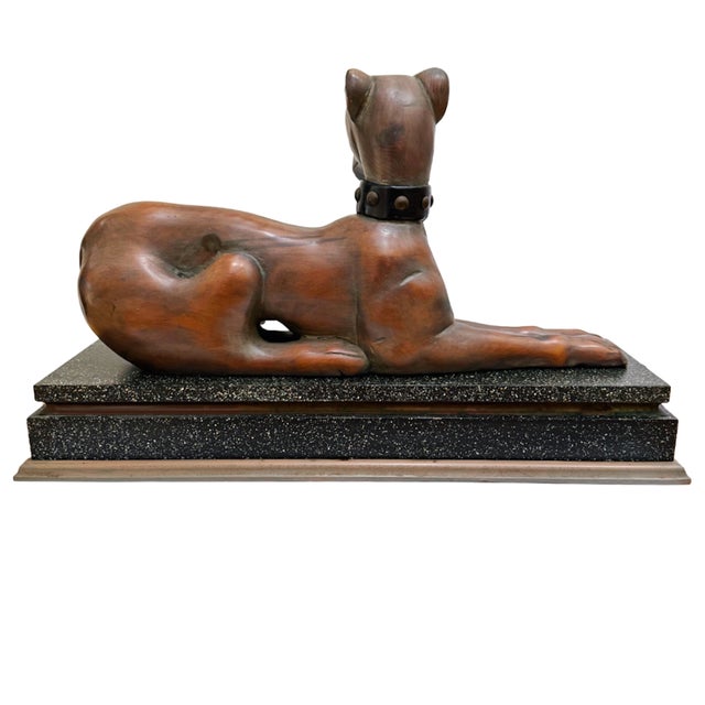 1980s Italian Greyhound Dog Hand Carved Wood Sculpture on Stand For Sale - Image 5 of 10