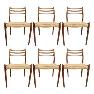 Mid 20th Century Jl Møller Model 78 Teak Dining Side Chair With Danish Paper Cord Seat, Set of Six 6 For Sale