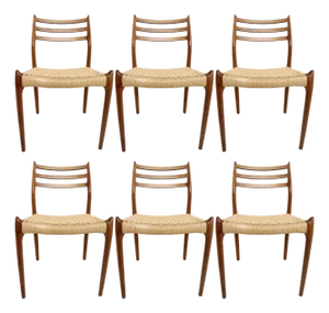 Mid 20th Century Jl Møller Model 78 Teak Dining Side Chair With Danish Paper Cord Seat, Set of Six 6