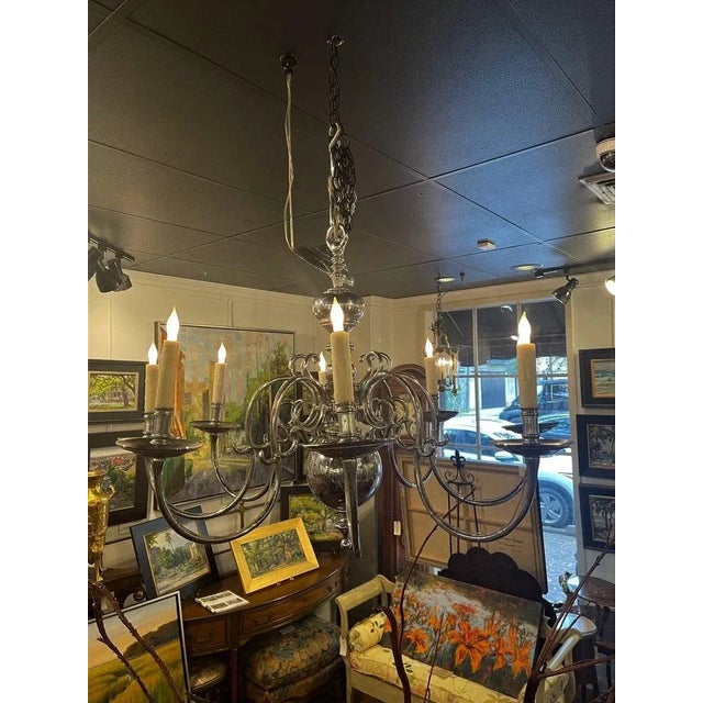 English Early 20th Century English Silver Plate Eight-Light Chandelier For Sale - Image 3 of 11