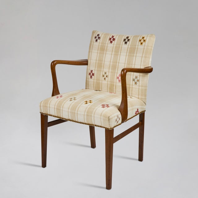 Mid-Century Modern Mid-Century Danish Teak Arm Chairs, Newly Upholstered in a Vintage Turkish Rug | Pair For Sale - Image 3 of 18