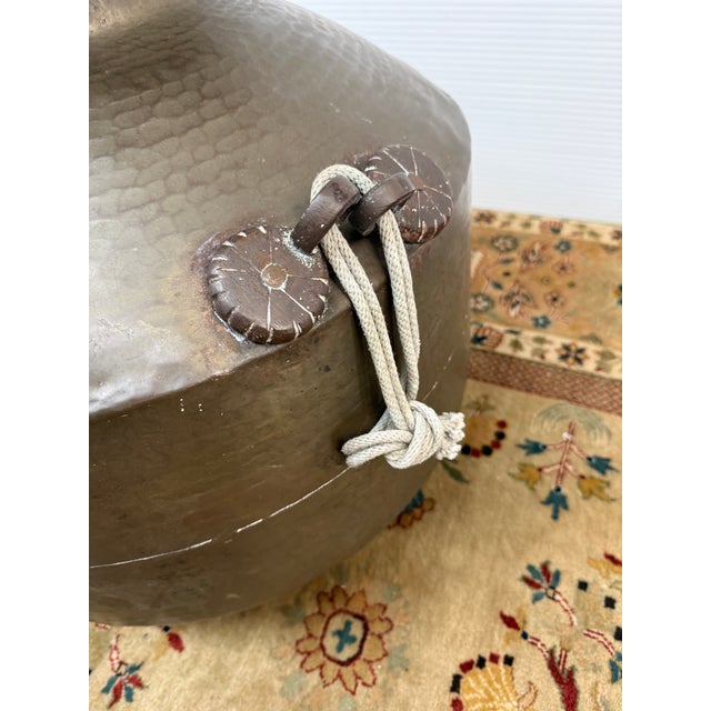 Brown Large Hammered Metal Water Vessel + Rope Handles For Sale - Image 8 of 12