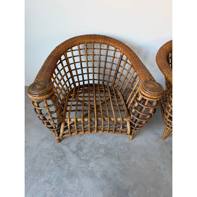 Vintage Boho Coastal Organic Rattan Lounge Chairs – A Pair For Sale In Miami - Image 6 of 12