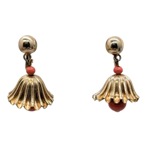Vintage 1950s Signed Napier Goldtone Faux-Coral Bell Clip Earrings- 2 Pieces