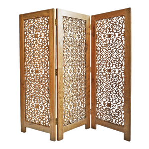 Kayla Vintage Teak Carved Asian Folding Screen / Room Divider