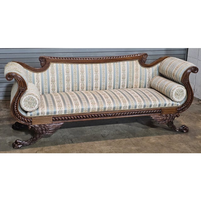 Traditional Antique American Empire Style Carved Mahogany Sofa Wing Legs Claw & Ball Feet For Sale - Image 3 of 12