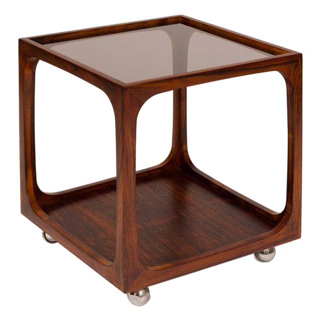 1960s Walter Wirz Rosewood & Glass Cube Table for Wilhelm Renz For Sale