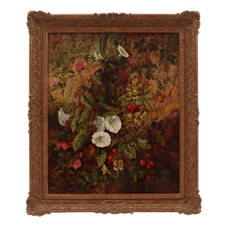Oliver Clare, Still Life with Flowers and Fruit, 19th Century, Oil Painting on Canvas For Sale