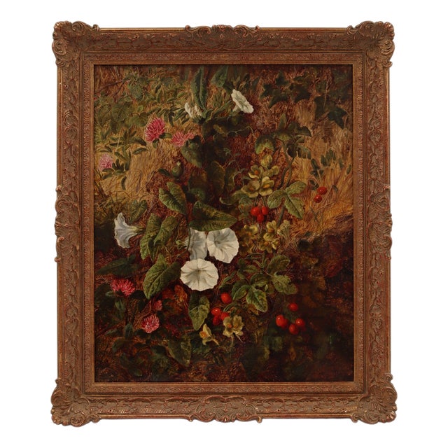 Oliver Clare, Still Life with Flowers and Fruit, 19th Century, Oil Painting on Canvas For Sale