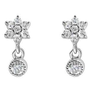 .925 Sterling Silver 1/10 Cttw Diamond Star Stud with Bezel Drop Dangle Earrings , A Pair (I-J Color, I2-I3 Clarity) For Sale