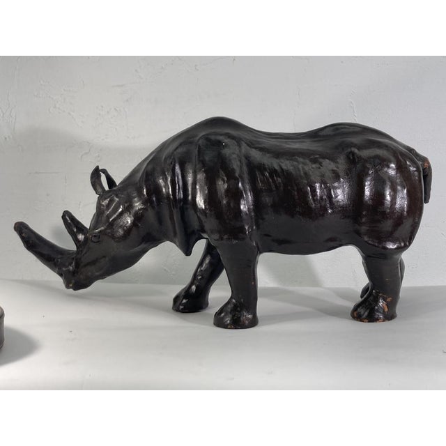 Mid-Century Leather Rhino Statue, England For Sale - Image 12 of 14