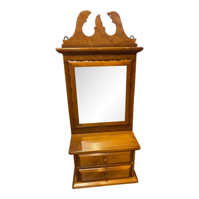 Charming Vintage Mens Two-Drawer, Mirrored Shaving Station/Jewelry Valet Can Hang or Stand For Sale